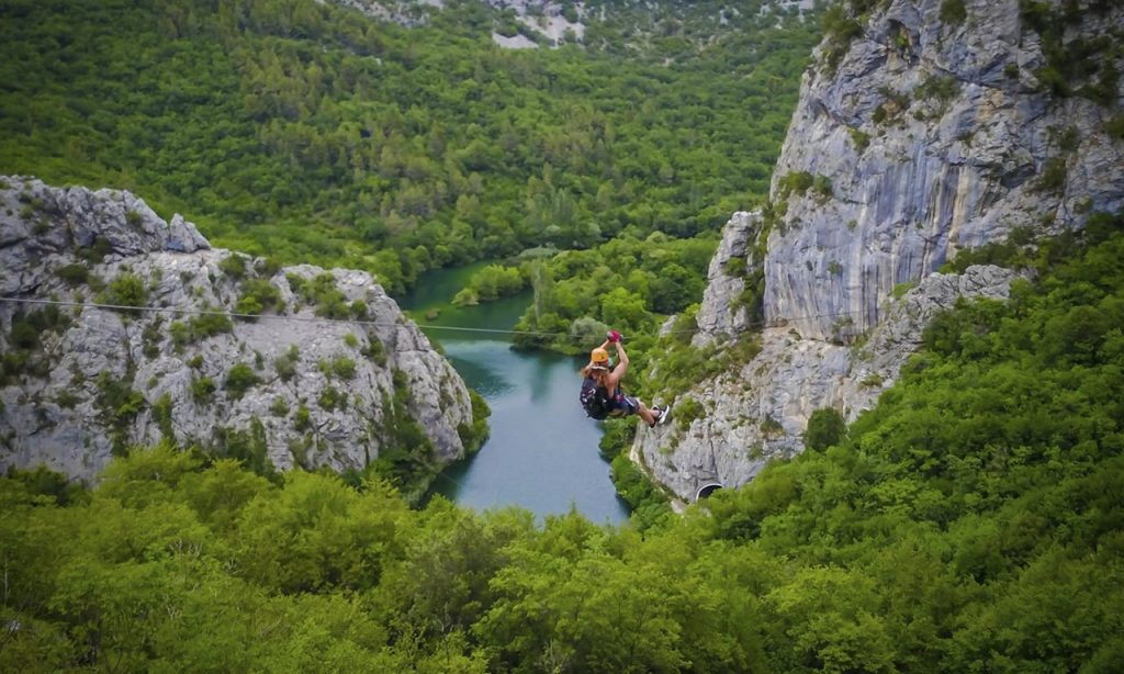 Omiš and the zip line located above the canyon of the crystal clear River Cetina.