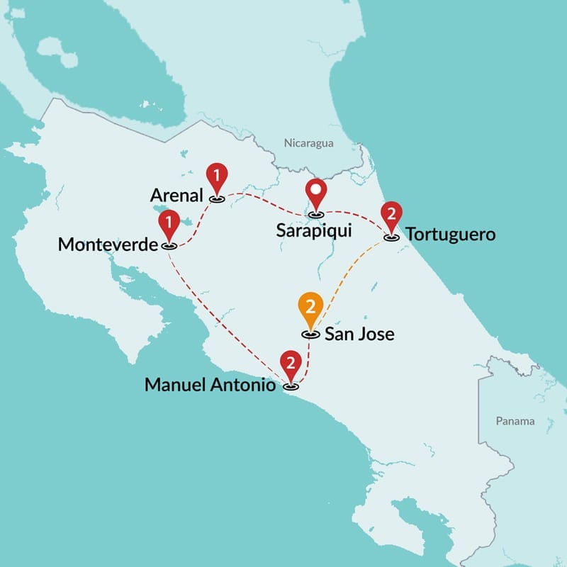 tourhub | Travel Talk Tours | Highlights of Costa Rica | Tour Map