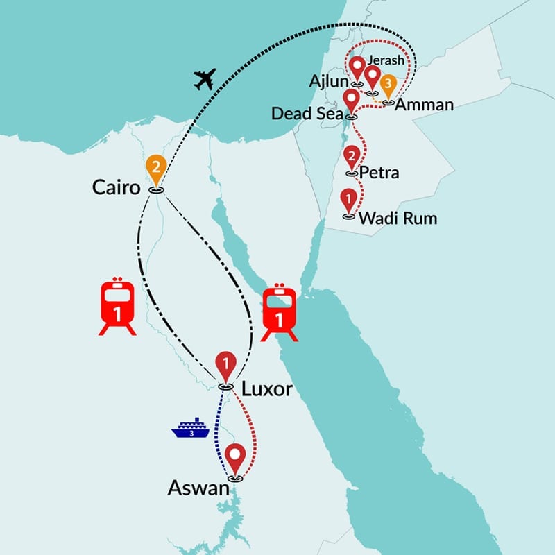 tourhub | Travel Talk Tours | Egypt & Jordan Explored By Nile Cruise | Tour Map