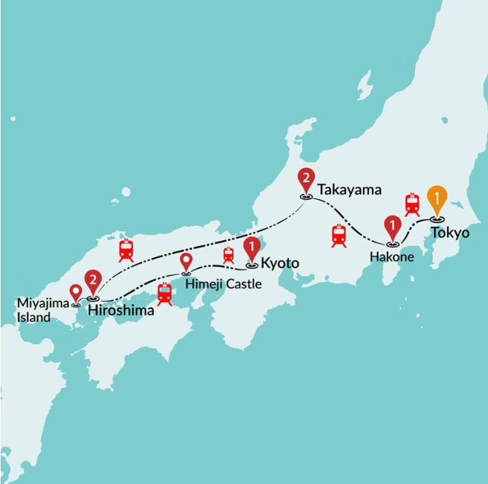 tourhub | Travel Talk Tours | Highlights of Japan | Tour Map
