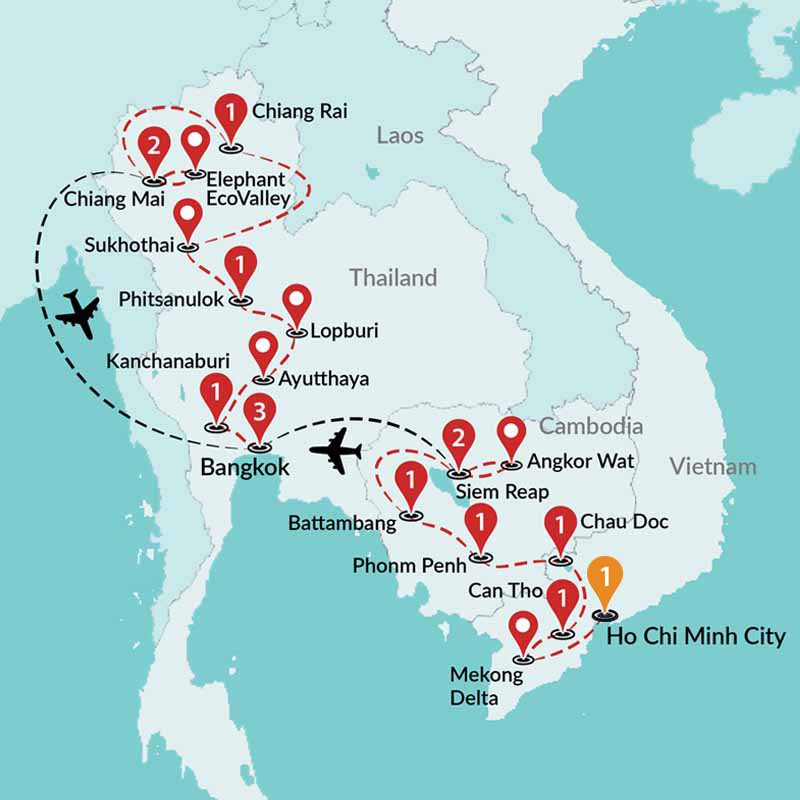 tourhub | Travel Talk Tours | Amazing Vietnam & Cambodia & Thailand ends Bangkok | Tour Map