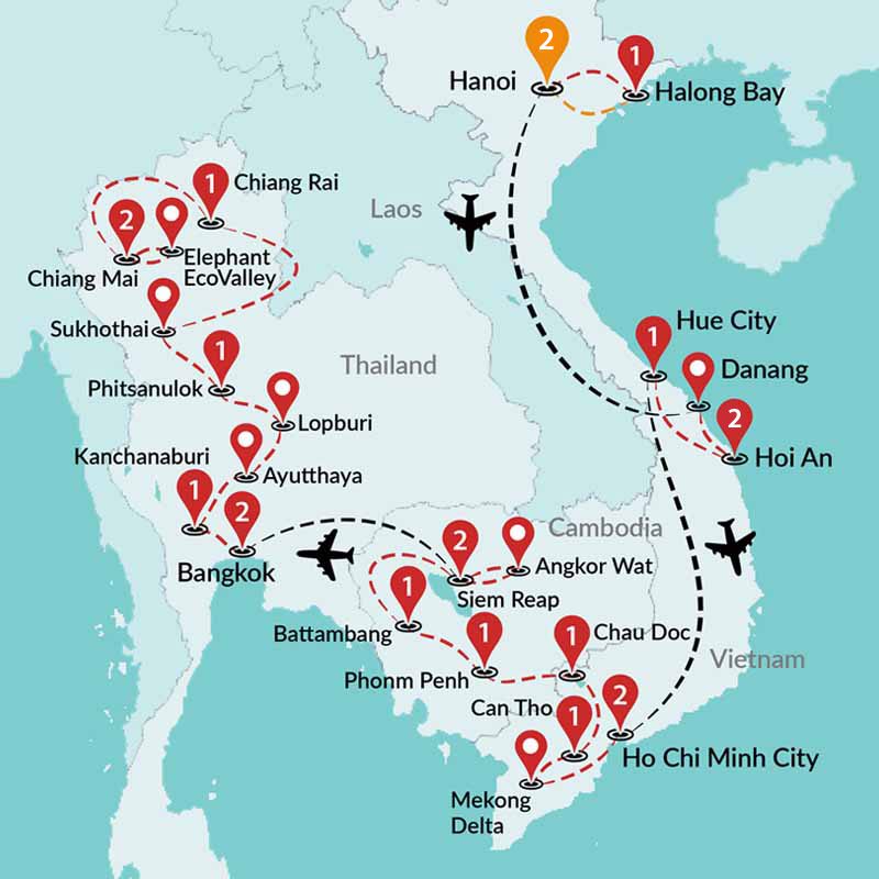 tourhub | Travel Talk Tours | Ultimate Vietnam & Cambodia & Thailand ends Chiang Mai | Tour Map