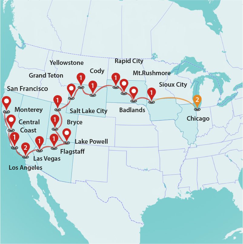 tourhub | Travel Talk Tours | Chicago to Golden Gate | Tour Map