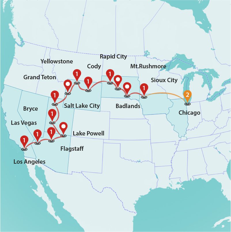 tourhub | Travel Talk Tours | Chicago to LA | Tour Map