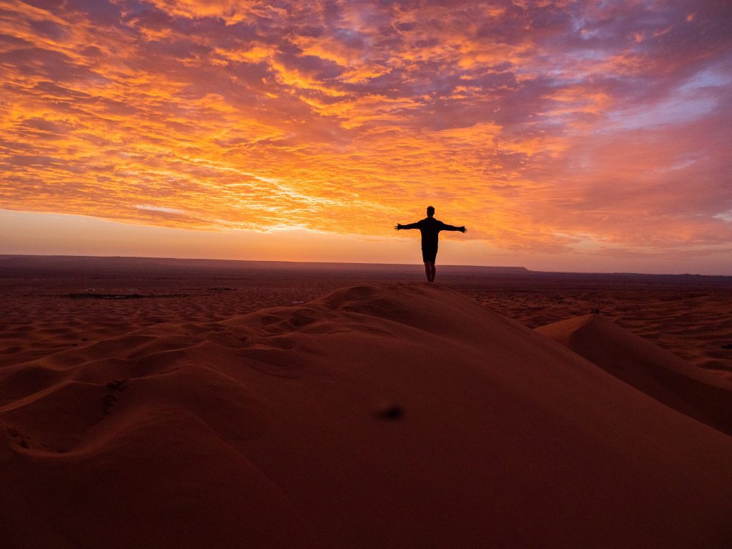 Sunset camping in Sahara desert