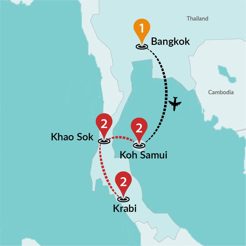tourhub | Travel Talk Tours | Thailand Southern Coast – Bangkok to Krabi | THLK | Route Map