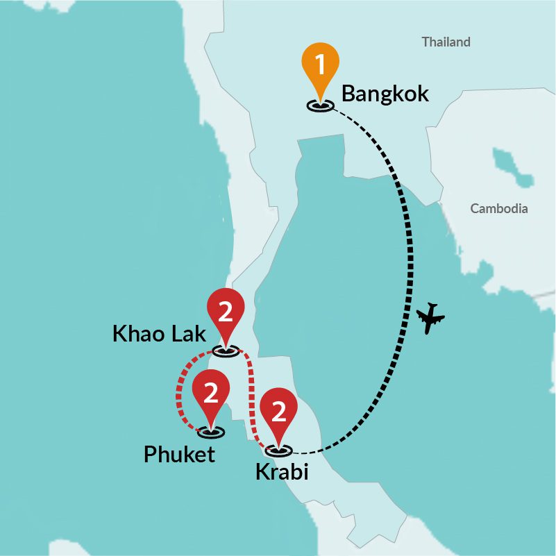 tourhub | Travel Talk Tours | Thailand West Coast – Bangkok to Phuket | Tour Map