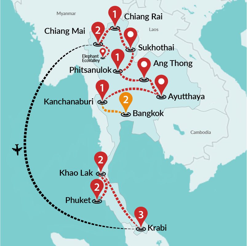 tourhub | Travel Talk Tours | Charming Thailand and West Coast | Tour Map