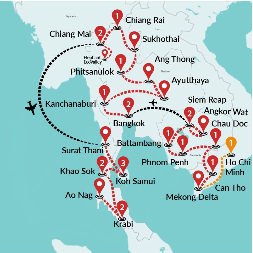 tourhub | Travel Talk Tours | Impressive South East Asia Ending in Krabi | Tour Map