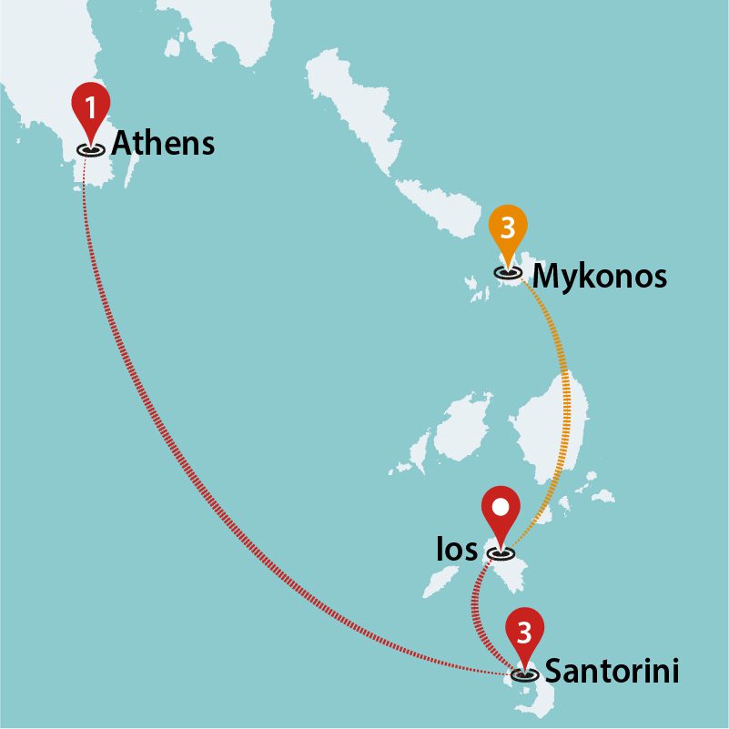 tourhub | Travel Talk Tours | Mykonos to Athens 2024 | Tour Map