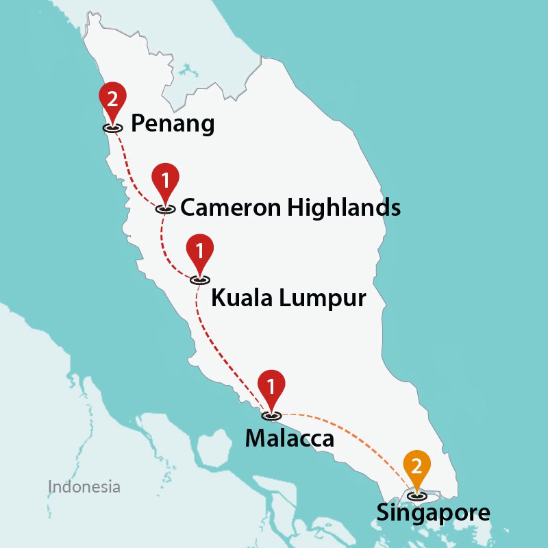 tourhub | Travel Talk Tours | Best Of Singapore & Malaysia | Tour Map