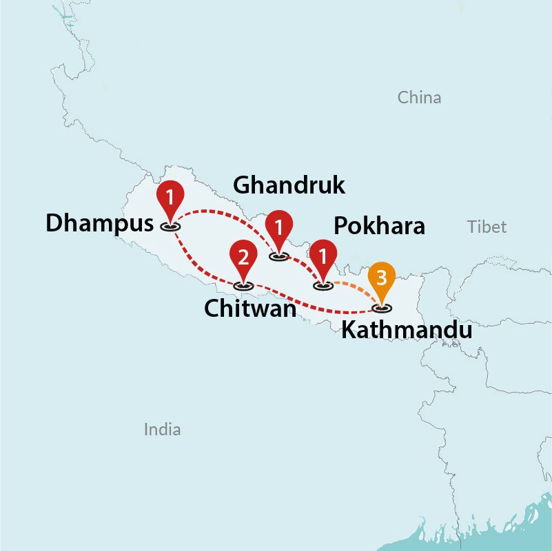 tourhub | Travel Talk Tours | Essential Nepal 2024 | Tour Map