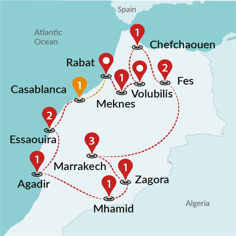 tourhub | Travel Talk Tours | Ultimate Morocco (4 Star Hotels) | Tour Map