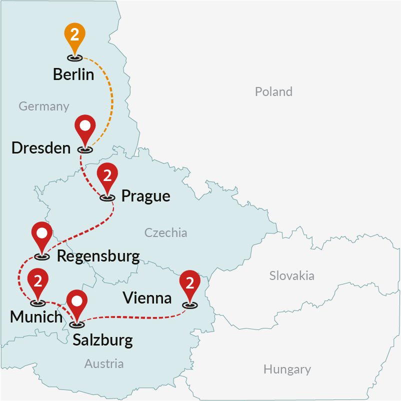 tourhub | Travel Talk Tours | Epic Europe : Berlin to Vienna (4 Star Hotels) | Tour Map