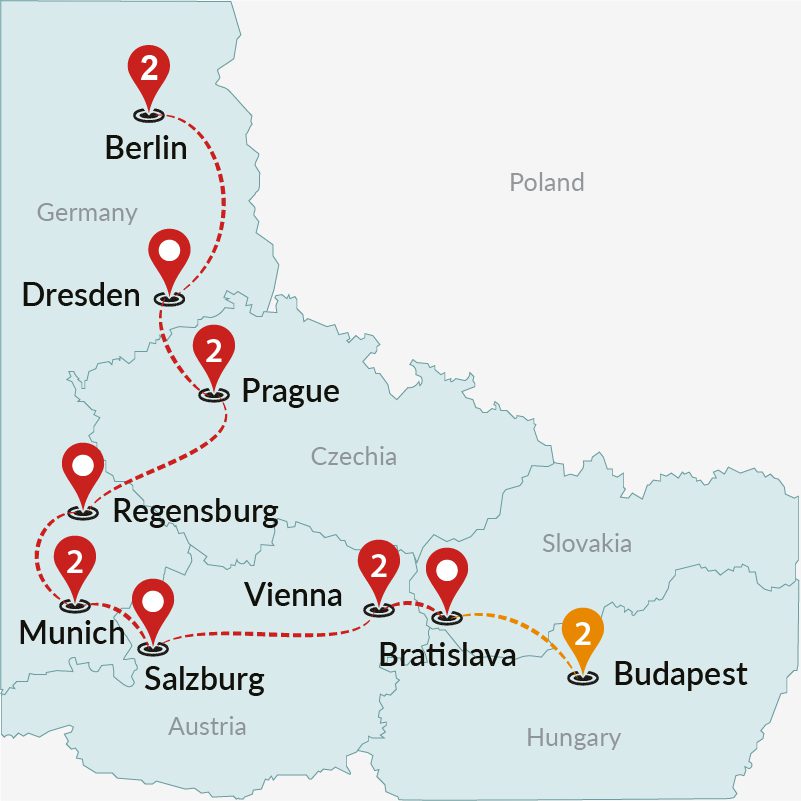 tourhub | Travel Talk Tours | European Splendour : Budapest to Berlin (4 Star Hotels) | Tour Map