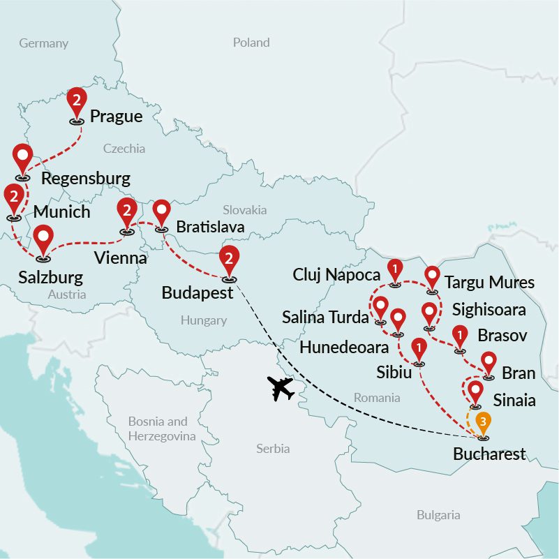 tourhub | Travel Talk Tours | Highlights of  Eastern & Central Europe (4 Star Hotels) | Tour Map