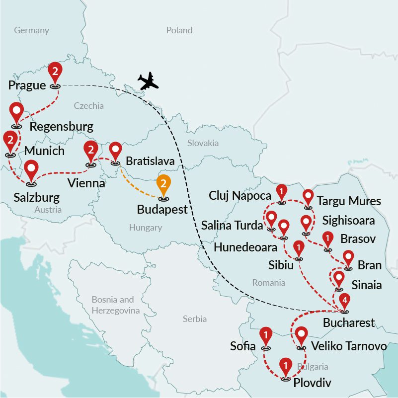 tourhub | Travel Talk Tours | Incredible Central & Eastern Europe (4 Star Hotels) | Tour Map