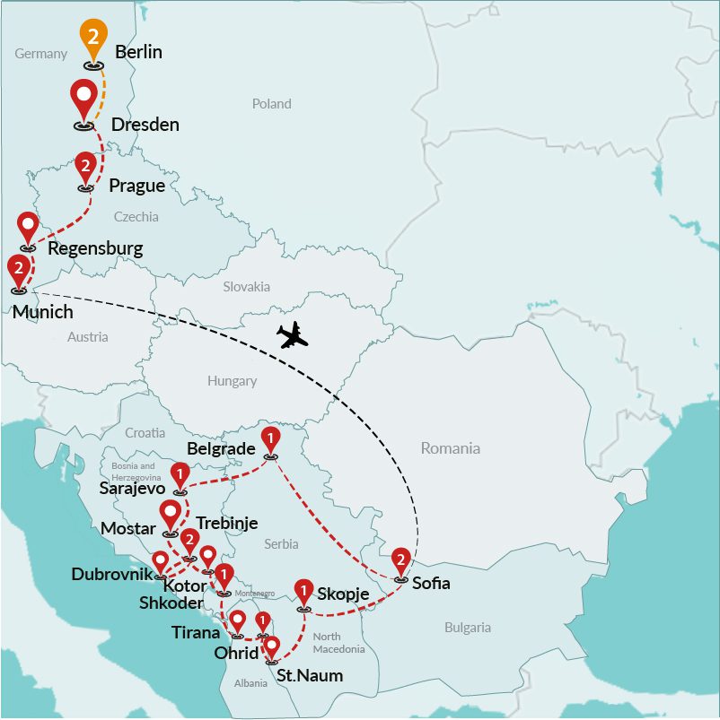 tourhub | Travel Talk Tours | Splendours of Europe & Balkans (4 Star Hotels) | Tour Map