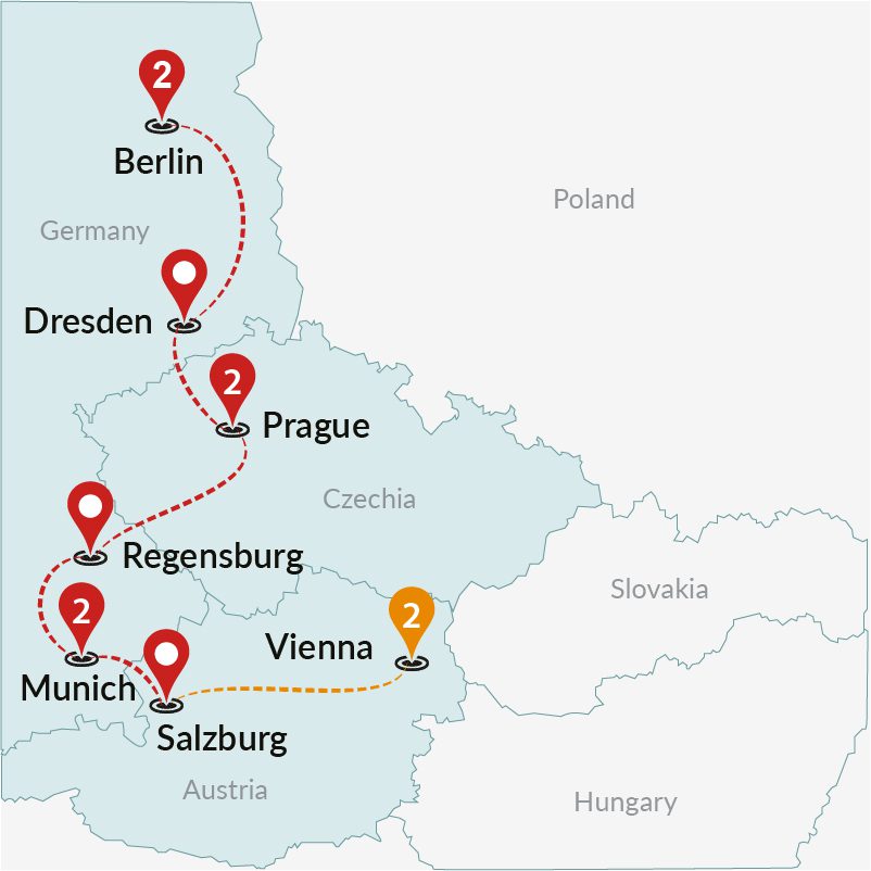 tourhub | Travel Talk Tours | Imperial Europe : Vienna to Berlin (4 Star Hotels) | Tour Map