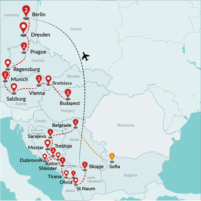 tourhub | Travel Talk Tours | Wonders of Balkans & Central Europe (4 Star Hotels) | Tour Map